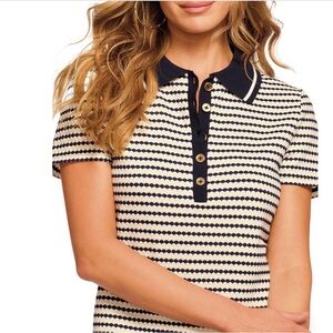 Ramy Brook Simone Knit Polo in navy & cream